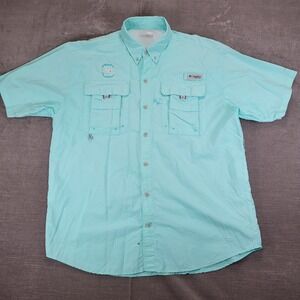 Columbia PFG USC Gamecocks Shirt Men's Large Aqua Blue Fishing Outdoor Button Up